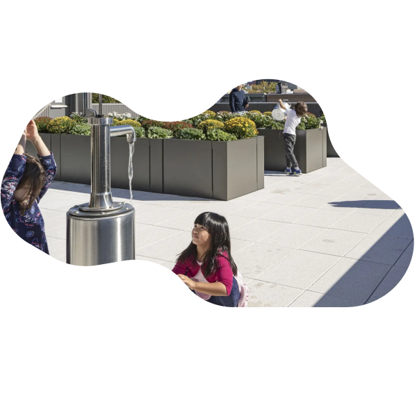 children investigating outdoor space at Greenpoint Library and Environmental Center